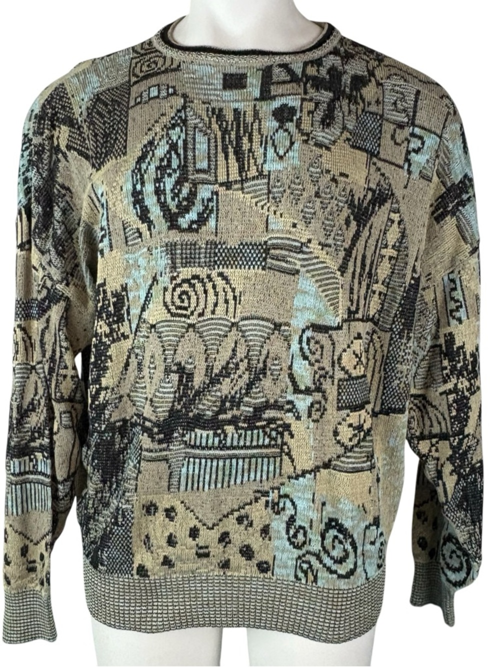 St. Croix Knits Sweater Mens L Multicolor Geometric Cotton Pullover Knit (241